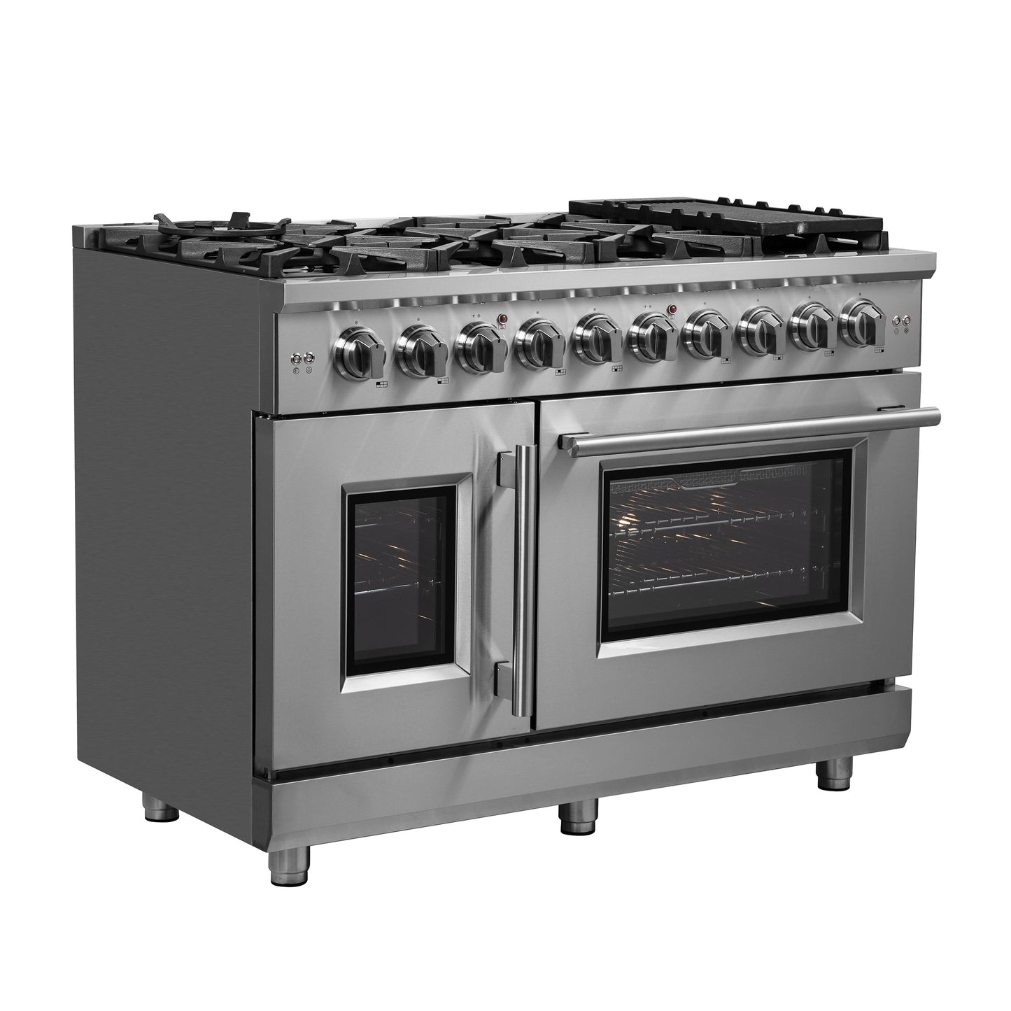 Forno Massimo 48-Inch Freestanding French Door Gas Range, 8 Burners, Convection Oven, Energy Efficient - Forno Appliances