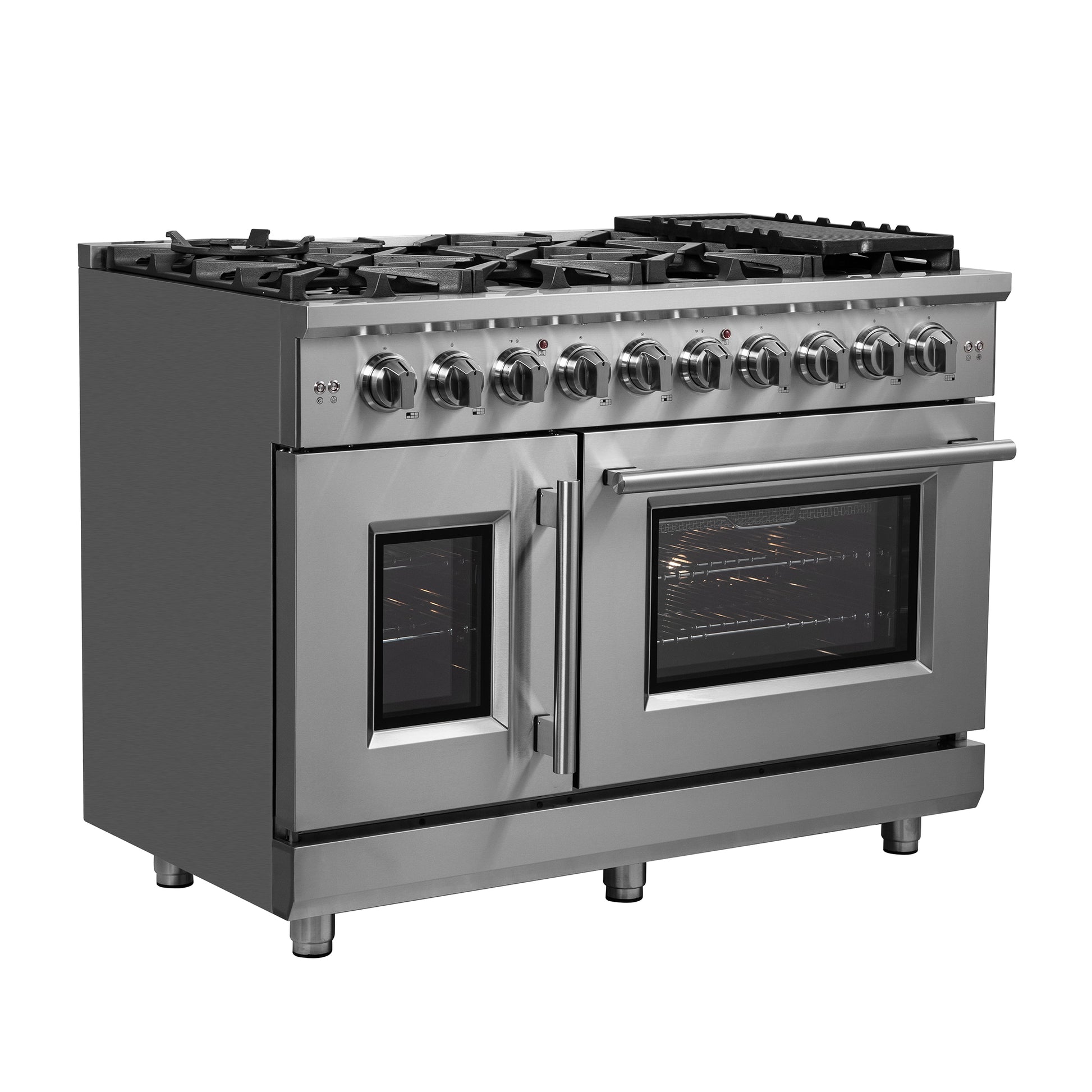 Forno Massimo 48-Inch Freestanding French Door Gas Range, 8 Burners, Convection Oven, Energy Efficient - Forno Appliances