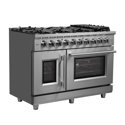 Forno Massimo 48-Inch Freestanding French Door Gas Range, 8 Burners, Convection Oven, Energy Efficient - Forno Appliances