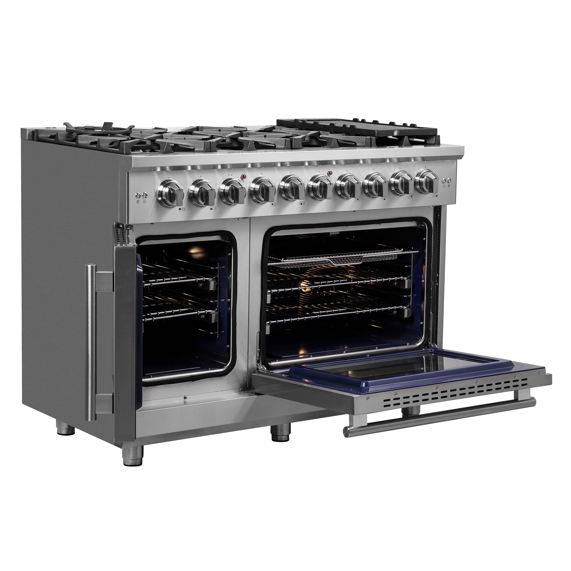 Forno Massimo 48-Inch Freestanding French Door Gas Range, 8 Burners, Convection Oven, Energy Efficient - Forno Appliances