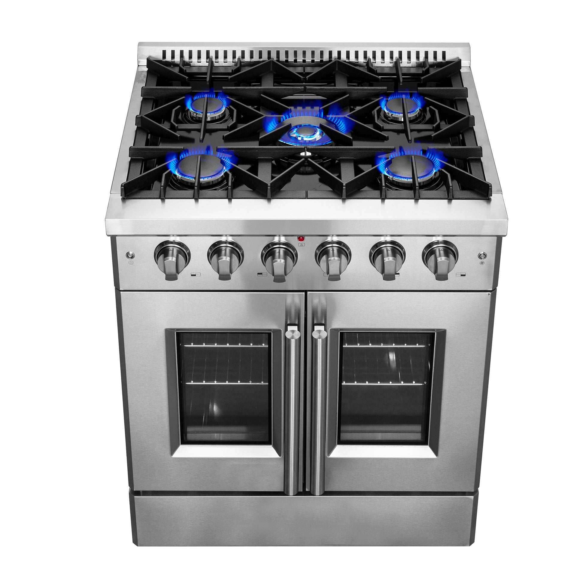 Forno Galiano 30-Inch Freestanding French Door Gas Range, 5 Burners, Convection Oven, Energy Efficient - Forno Appliances