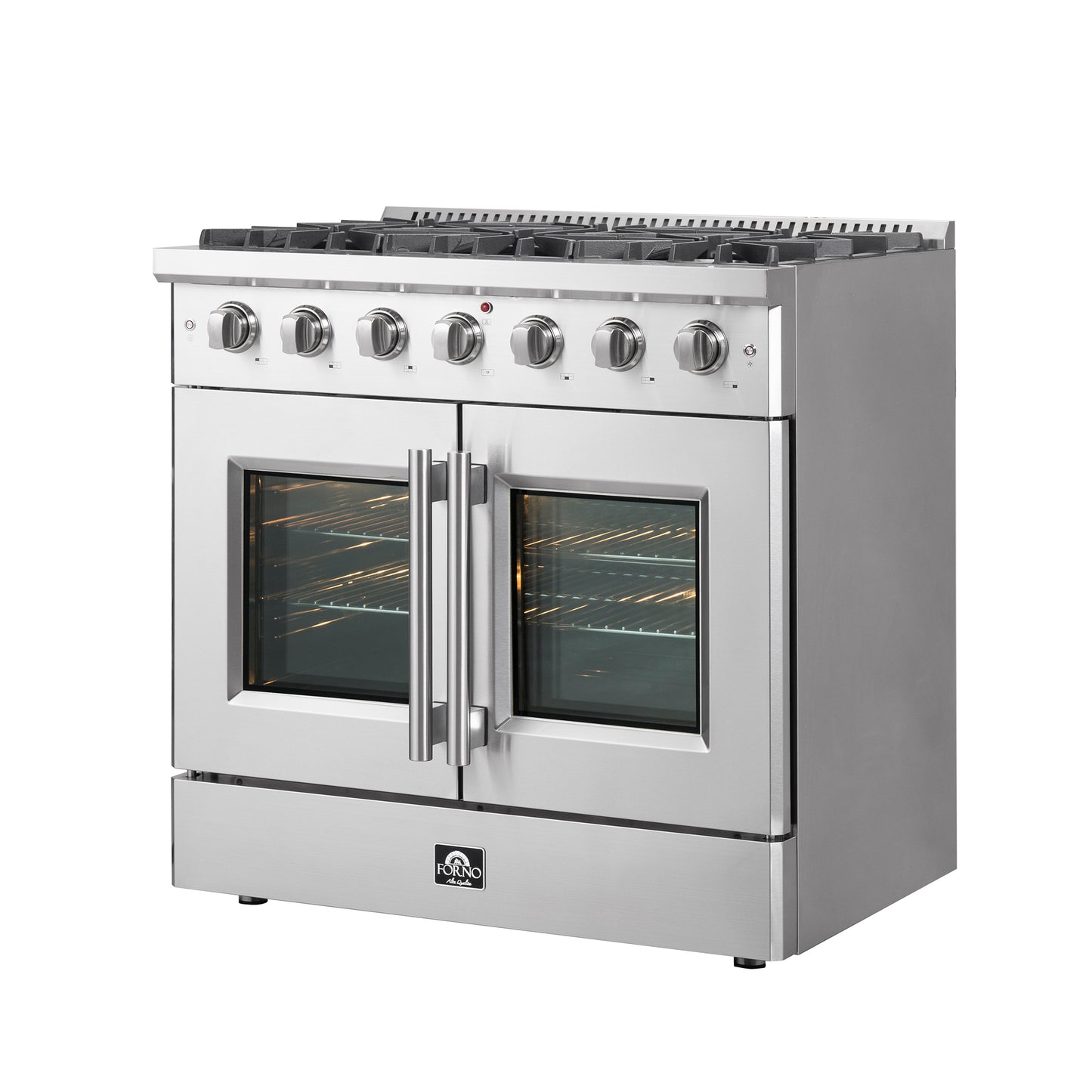 Forno Galiano 36-Inch Freestanding French Door Gas Range, 6 Burners, Convection Oven, Energy Efficient - Forno Appliances