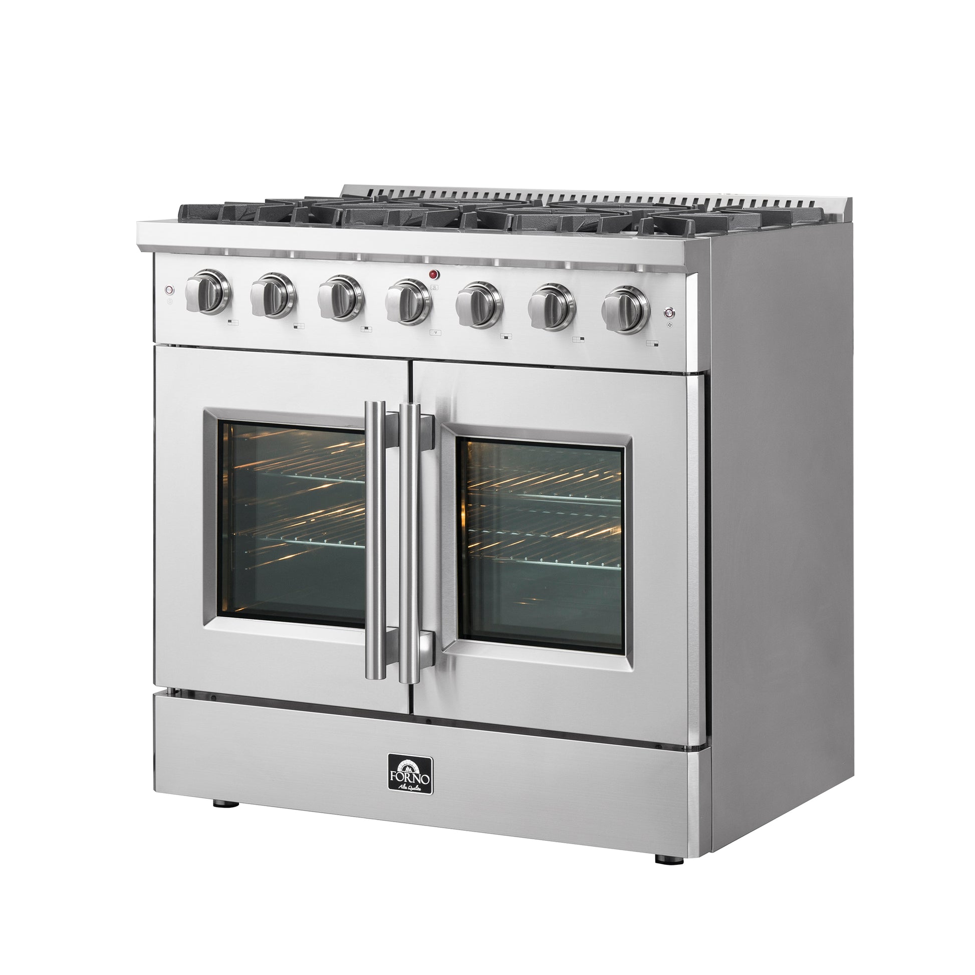Forno Galiano 36-Inch Freestanding French Door Gas Range, 6 Burners, Convection Oven, Energy Efficient - Forno Appliances