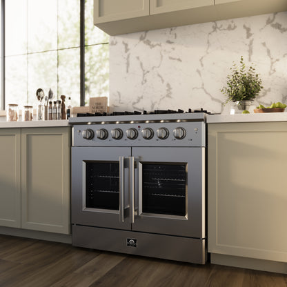 Forno Galiano 36-Inch Freestanding French Door Gas Range, 6 Burners, Convection Oven, Energy Efficient - Forno Appliances