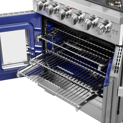 Cuisinière à gaz Forno Capriasca de 30 po, pose libre, portes françaises, 4 brûleurs, four à convection, économe en énergie - Forno Appliances
