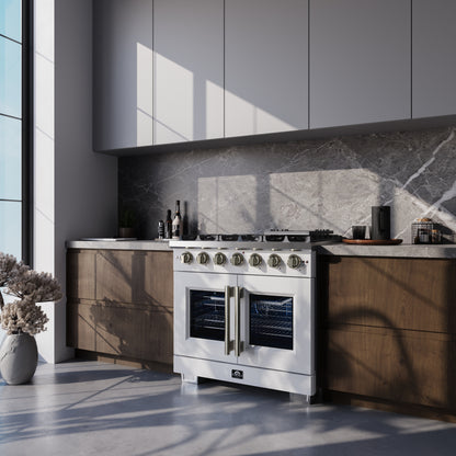 Forno Capriasca 36-Inch White Freestanding French Door Gas Range, 6 Burners, Convection Oven, Energy Efficient - Forno Appliances