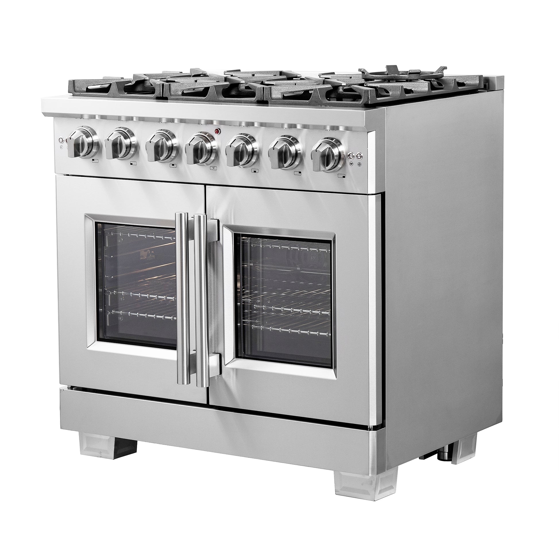 Forno Capriasca 36-Inch Freestanding French Door Gas Range, 6 Burners, Convection Oven, Energy Efficient - Forno Appliances