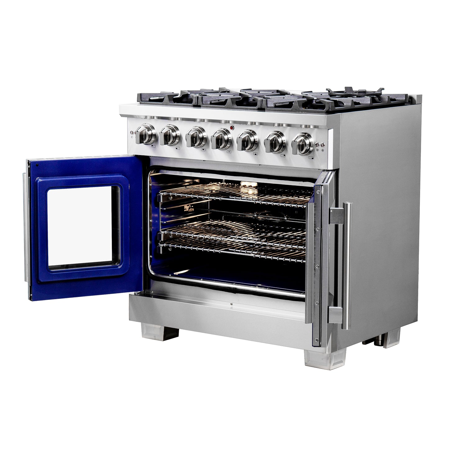 Forno Capriasca 36-Inch Freestanding French Door Gas Range, 6 Burners, Convection Oven, Energy Efficient - Forno Appliances