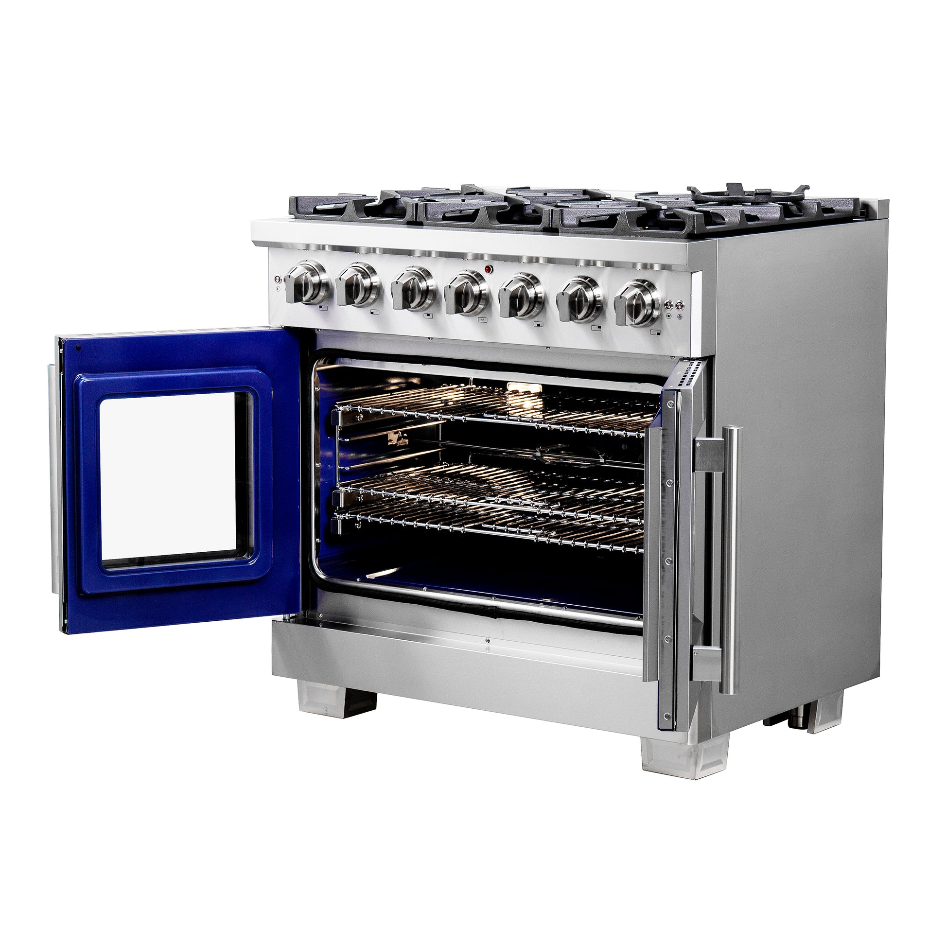 Forno Capriasca 36-Inch Freestanding French Door Gas Range, 6 Burners, Convection Oven, Energy Efficient - Forno Appliances