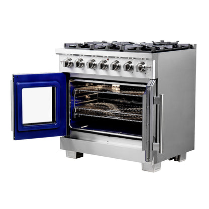 Forno Capriasca 36-Inch Freestanding French Door Gas Range, 6 Burners, Convection Oven, Energy Efficient - Forno Appliances
