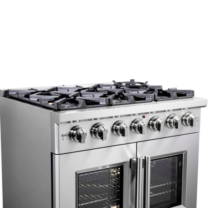 Forno Capriasca 36-Inch Freestanding French Door Gas Range, 6 Burners, Convection Oven, Energy Efficient - Forno Appliances