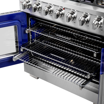 Forno Capriasca 36-Inch Freestanding French Door Gas Range, 6 Burners, Convection Oven, Energy Efficient - Forno Appliances