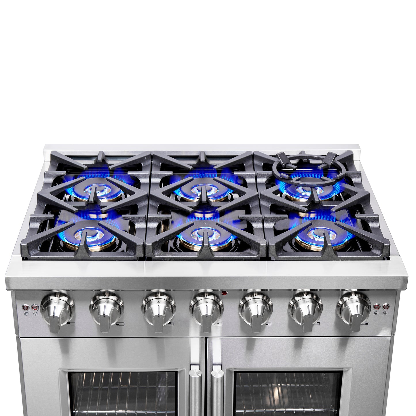 Forno Capriasca 36-Inch Freestanding French Door Gas Range, 6 Burners, Convection Oven, Energy Efficient - Forno Appliances