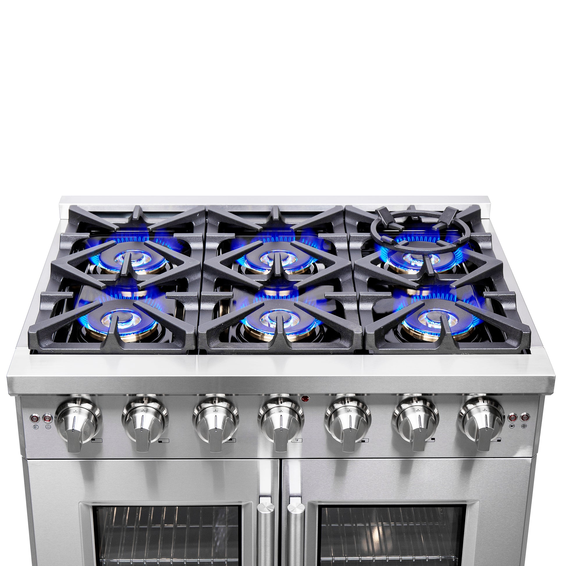 Forno Capriasca 36-Inch Freestanding French Door Gas Range, 6 Burners, Convection Oven, Energy Efficient - Forno Appliances