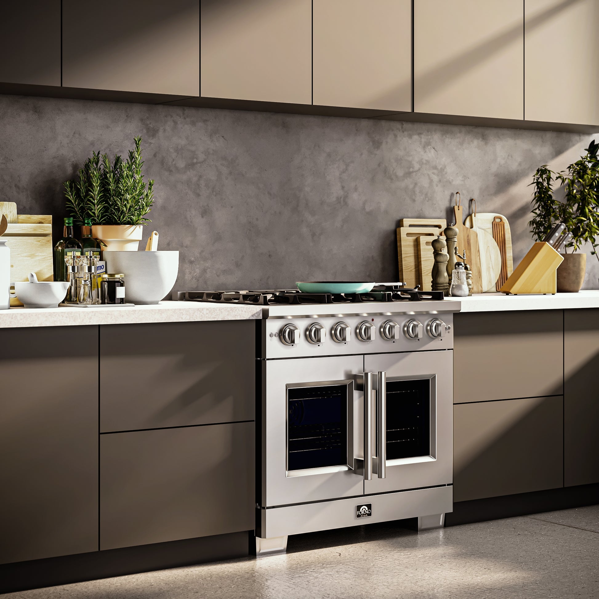 Forno Capriasca 36-Inch Freestanding French Door Gas Range, 6 Burners, Convection Oven, Energy Efficient - Forno Appliances