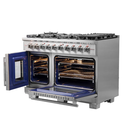 Cuisinière à gaz Forno Capriasca de 48 pouces, pose libre, portes françaises, 8 brûleurs, four à convection, économe en énergie - Forno Appliances