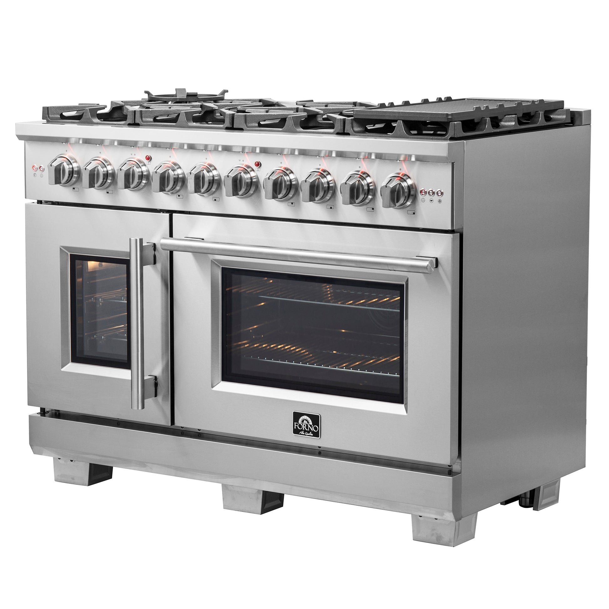 alt
Cuisinière à gaz Forno Capriasca autoportante de 48 pouces avec portes françaises, 8 brûleurs, four à convection, économe en énergie - Forno Appliances