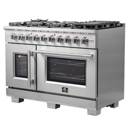 alt
Cuisinière à gaz Forno Capriasca autoportante de 48 pouces avec portes françaises, 8 brûleurs, four à convection, économe en énergie - Forno Appliances