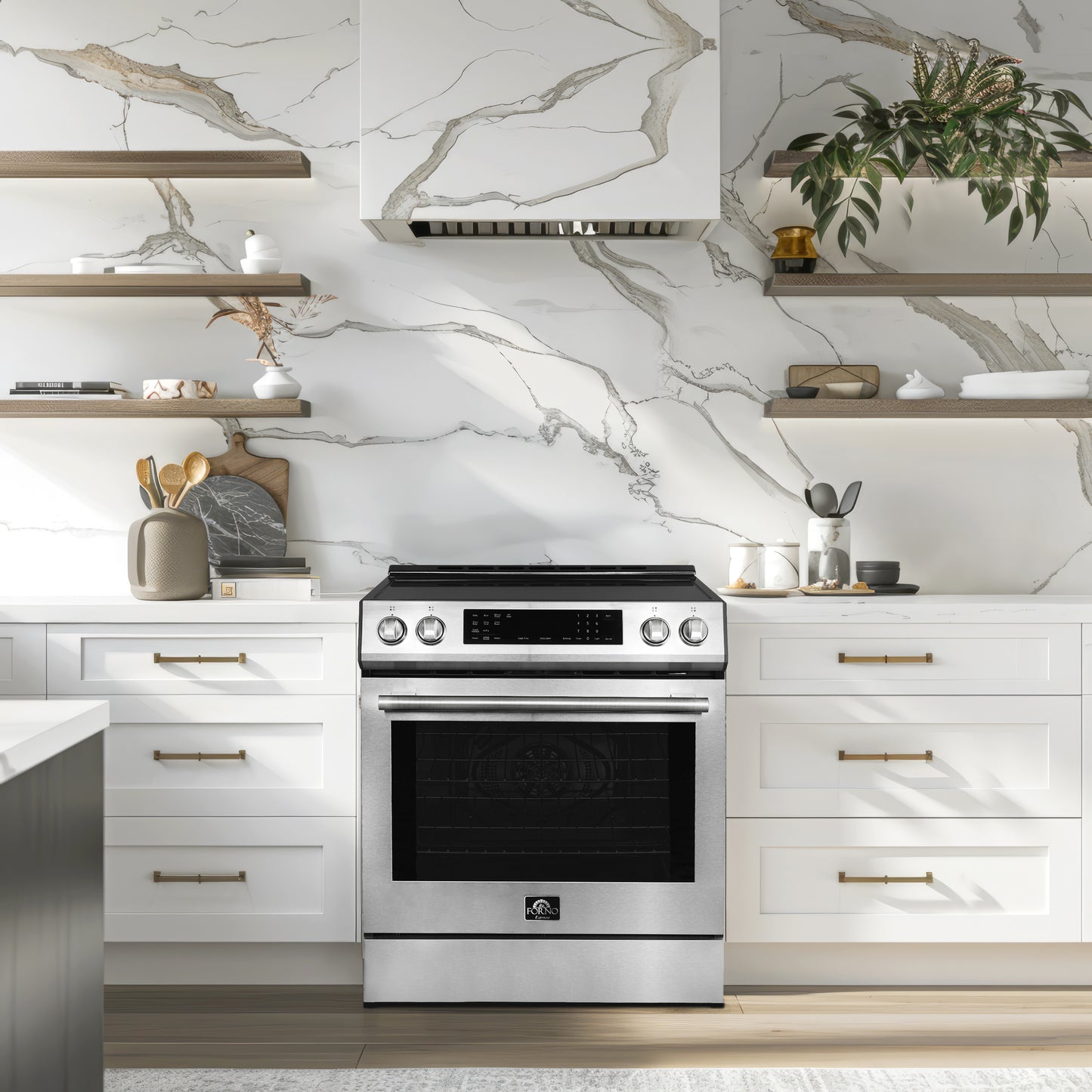 FORNO Premium 2-Piece Kitchen Bundle - Donatello 30" Induction Range, Guardia 46.8" Bottom Freezer Refrigerator - FBDL-008-01CAUS - Forno Appliances