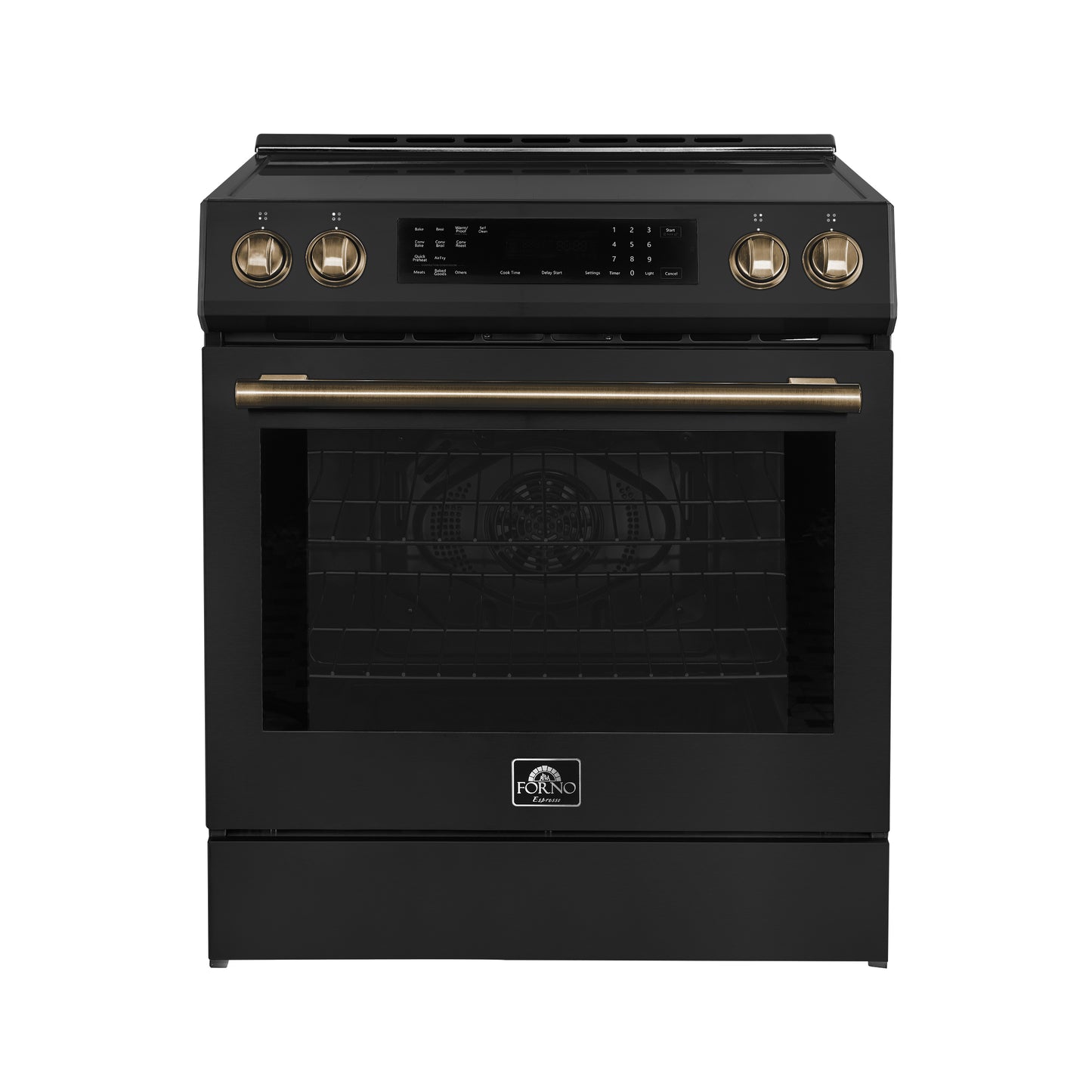 Forno Donatello Espresso 30-Inch Slide-In Black Induction Range, Convection Oven, 5 Cooking Zones, Touch Control Panel - Forno Appliances