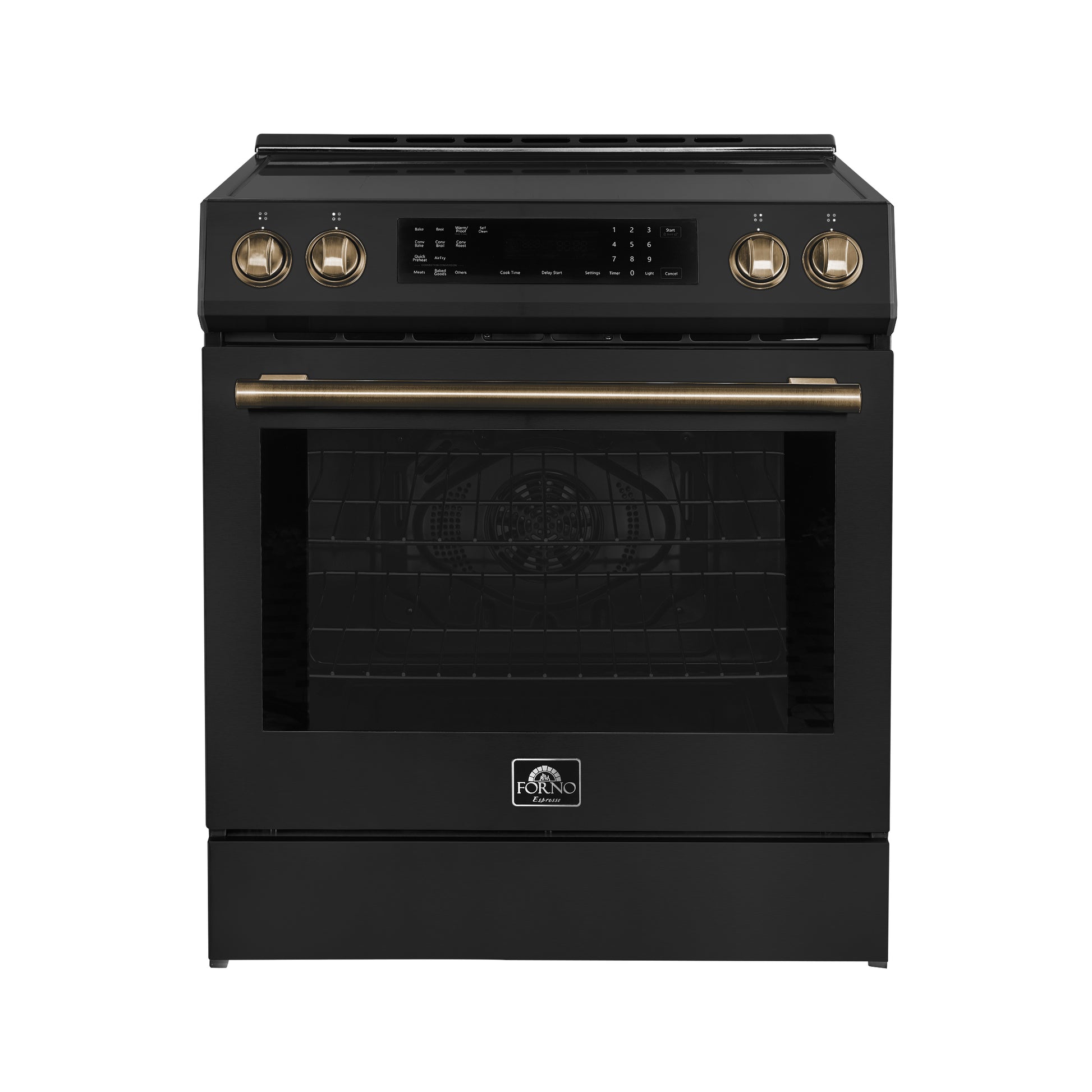 Forno Donatello Espresso 30-Inch Slide-In Black Induction Range, Convection Oven, 5 Cooking Zones, Touch Control Panel - Forno Appliances