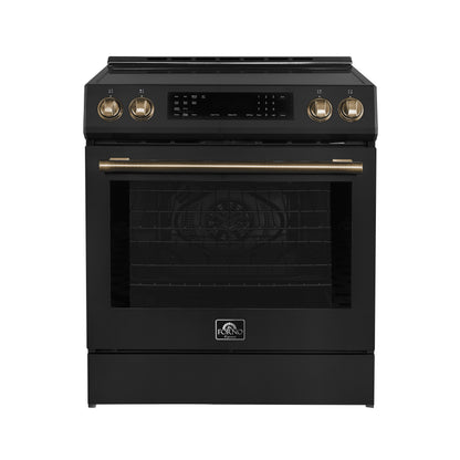 Forno Donatello Espresso 30-Inch Slide-In Black Induction Range, Convection Oven, 5 Cooking Zones, Touch Control Panel - Forno Appliances