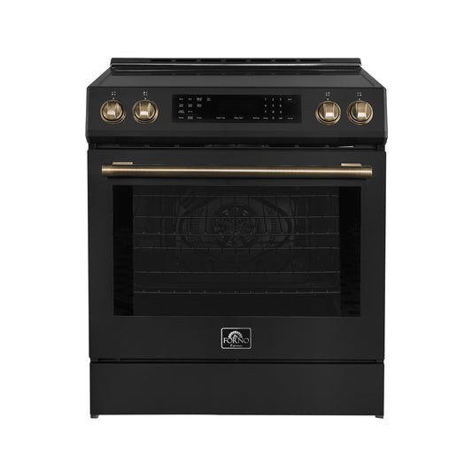 Forno Donatello Espresso 30-Inch Slide-In Black Induction Range, Convection Oven, 5 Cooking Zones, Touch Control Panel - Forno Appliances