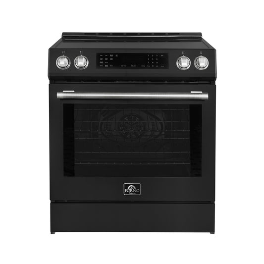 Forno Donatello Espresso 30-Inch Slide-In Black Induction Range, Convection Oven, 5 Cooking Zones, Touch Control Panel - Forno Appliances