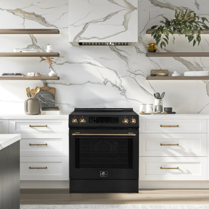 Cuisinière à induction noire encastrable de 30 pouces Forno Donatello Espresso, four à convection, 5 zones de cuisson, panneau de commande tactile - Forno Appliances