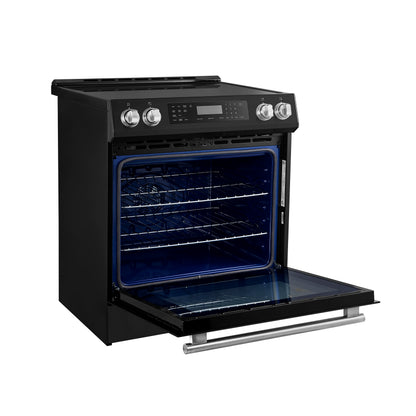 Forno Donatello Espresso 30-Inch Slide-In Black Induction Range, Convection Oven, 5 Cooking Zones, Touch Control Panel - Forno Appliances