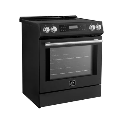 Forno Donatello Espresso 30-Inch Slide-In Black Induction Range, Convection Oven, 5 Cooking Zones, Touch Control Panel - Forno Appliances