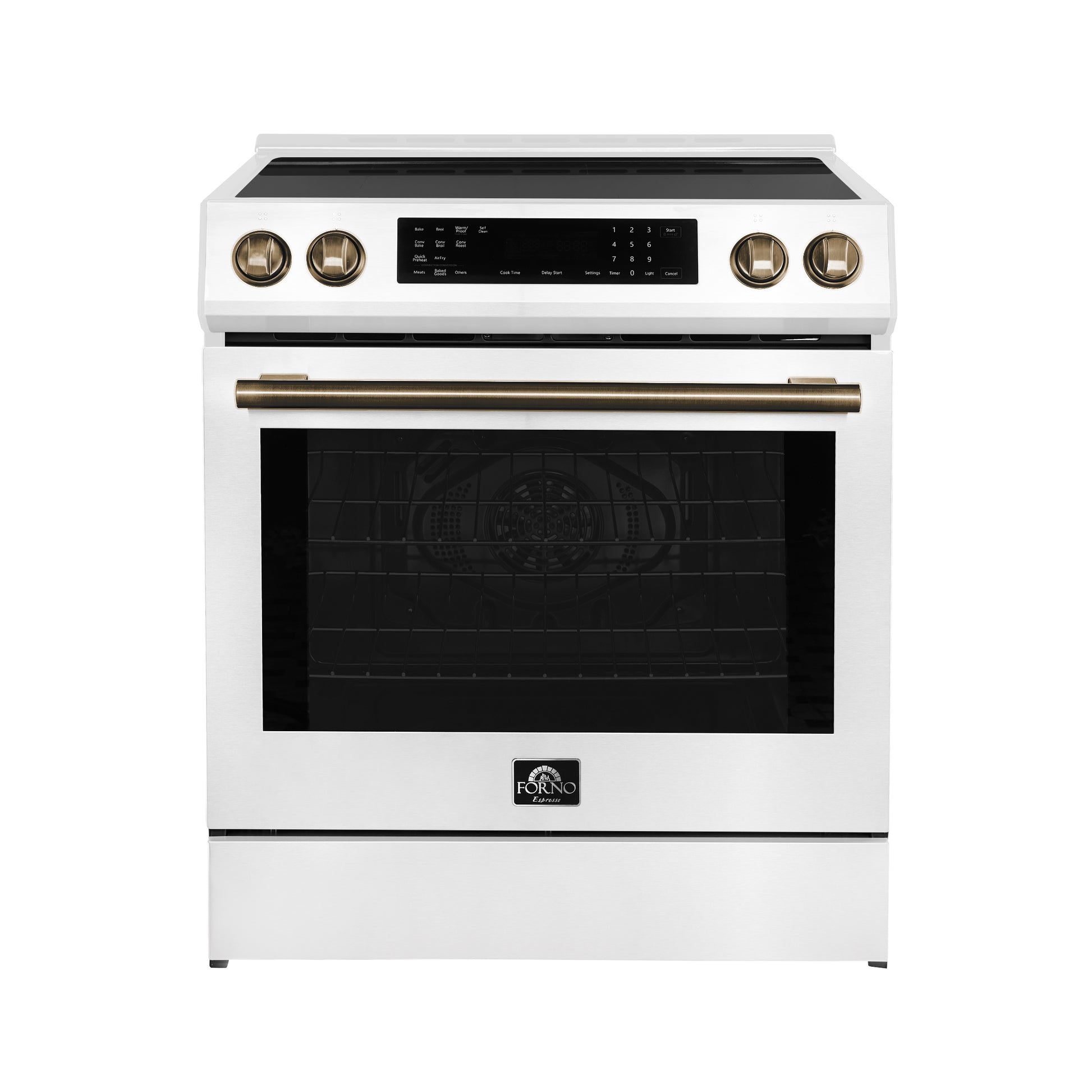Forno Donatello Espresso 30-Inch Slide-In White Induction Range, Convection Oven, 5 Cooking Zones, Touch Control Panel - Forno Appliances