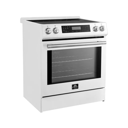 Forno Donatello Espresso 30-Inch Slide-In White Induction Range, Convection Oven, 5 Cooking Zones, Touch Control Panel - Forno Appliances