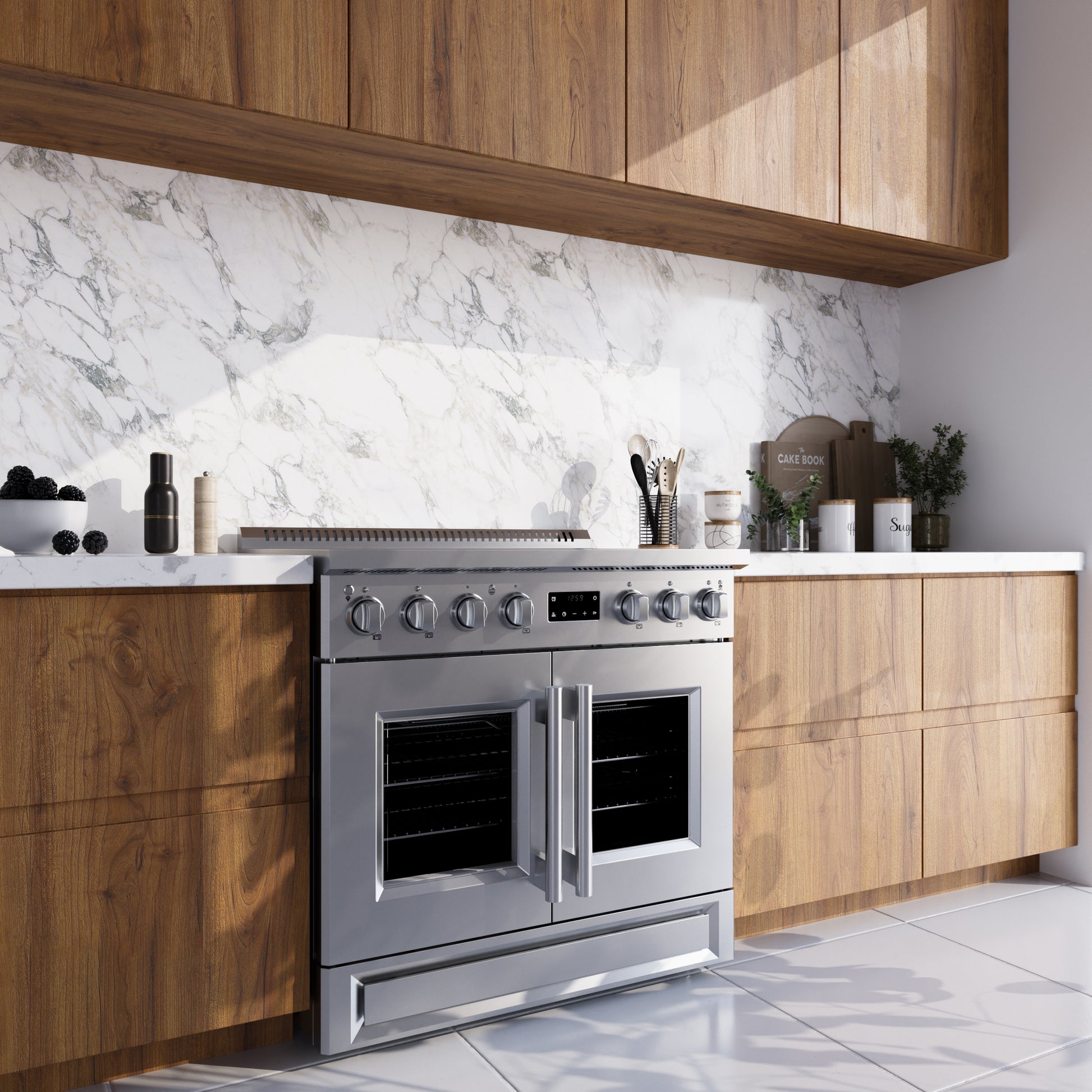 Cuisinière à induction Forno Torino de 36 pouces avec portes françaises, friteuse à air et four à vraie convection - Forno Appliances