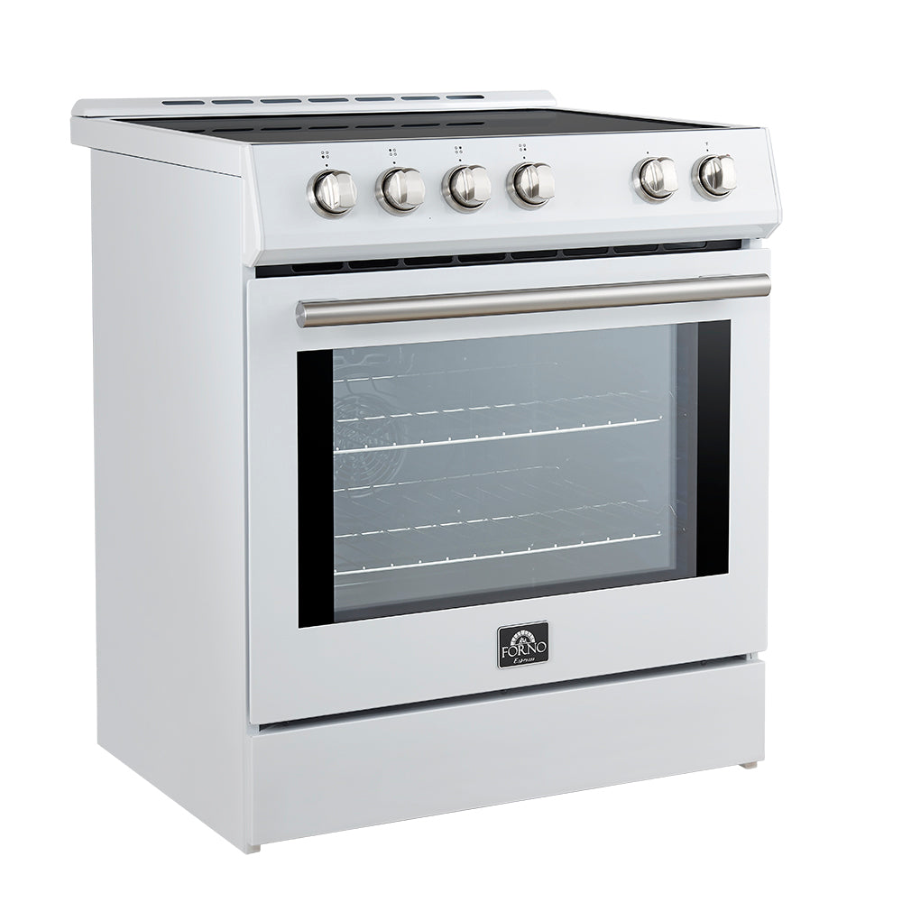 Forno Leonardo cuisinière à induction blanche de 30 po à glisser, four à convection, 5 zones de cuisson, panneau de commande tactile - Forno Appliances