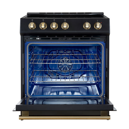 Forno Leonardo Espresso 30-Inch Slide-In Black Induction Range, Convection Oven, 5 Cooking Zones, Touch Control Panel - Forno Appliances
