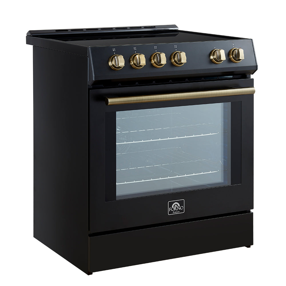Forno Leonardo Espresso 30-Inch Slide-In Black Induction Range, Convection Oven, 5 Cooking Zones, Touch Control Panel - Forno Appliances