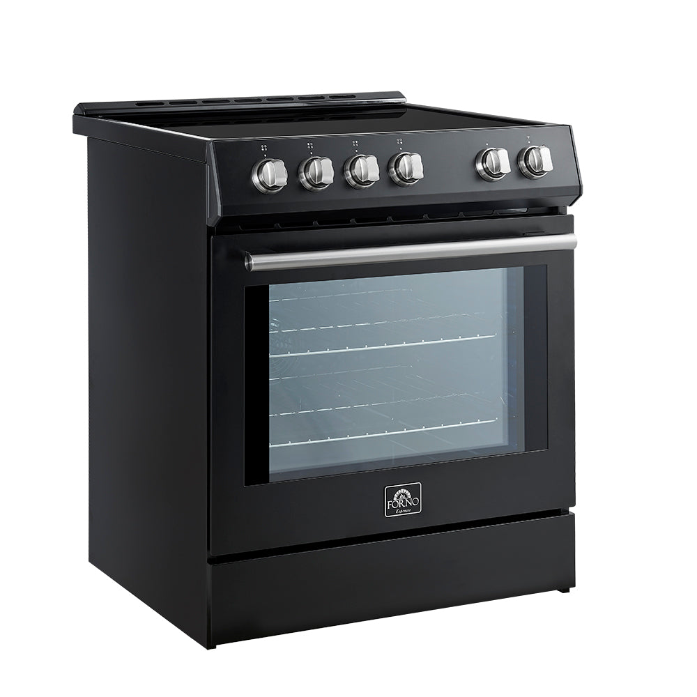 Forno Leonardo Espresso 30-Inch Slide-In Black Induction Range, Convection Oven, 5 Cooking Zones, Touch Control Panel - Forno Appliances