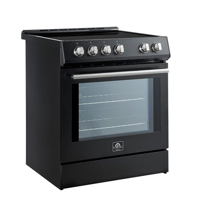 Forno Leonardo Espresso 30-Inch Slide-In Black Induction Range, Convection Oven, 5 Cooking Zones, Touch Control Panel - Forno Appliances