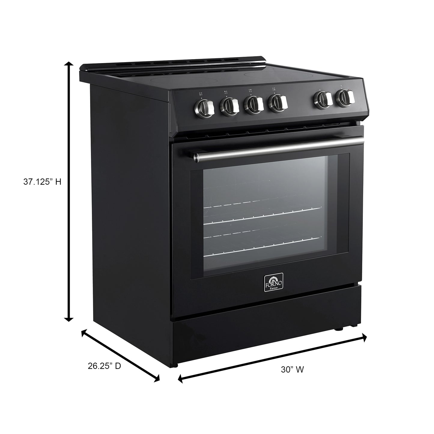 Forno Leonardo Espresso 30-Inch Slide-In Black Induction Range, Convection Oven, 5 Cooking Zones, Touch Control Panel - Forno Appliances