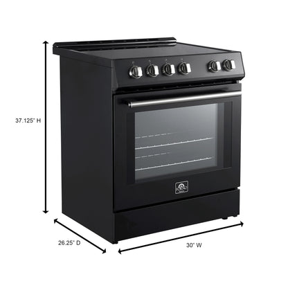 Forno Leonardo Espresso 30-Inch Slide-In Black Induction Range, Convection Oven, 5 Cooking Zones, Touch Control Panel - Forno Appliances