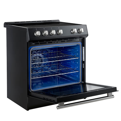 Forno Leonardo Espresso 30-Inch Slide-In Black Induction Range, Convection Oven, 5 Cooking Zones, Touch Control Panel - Forno Appliances