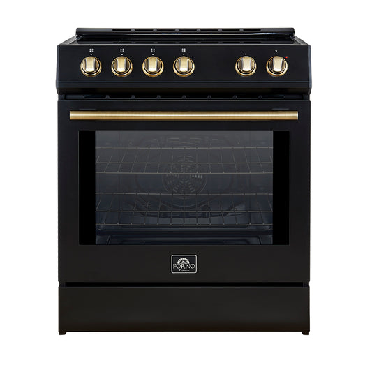 Forno Leonardo Espresso 30-Inch Slide-In Black Induction Range, Convection Oven, 5 Cooking Zones, Touch Control Panel - Forno Appliances
