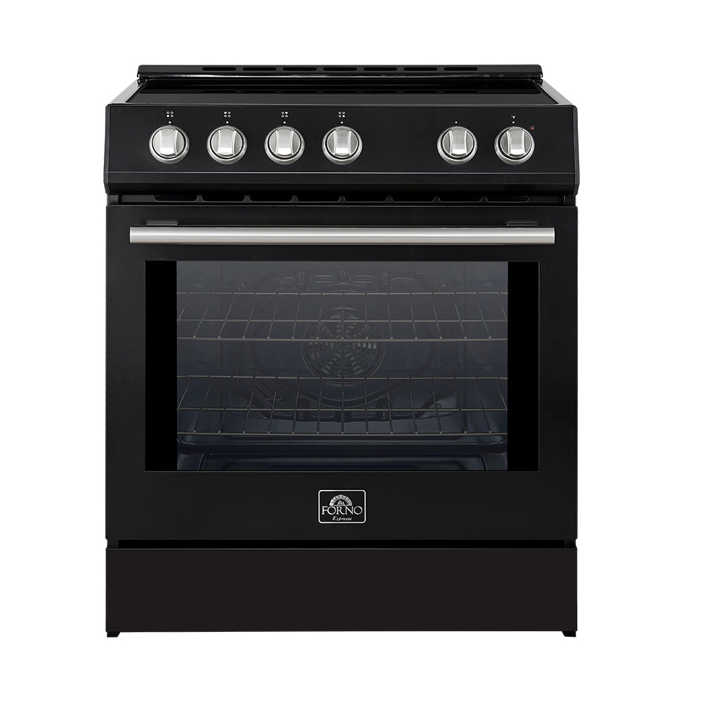 Forno Leonardo Espresso 30-Inch Slide-In Black Induction Range, Convection Oven, 5 Cooking Zones, Touch Control Panel - Forno Appliances