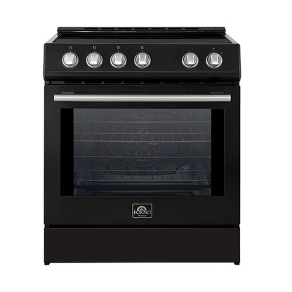 Forno Leonardo Espresso 30-Inch Slide-In Black Induction Range, Convection Oven, 5 Cooking Zones, Touch Control Panel - Forno Appliances