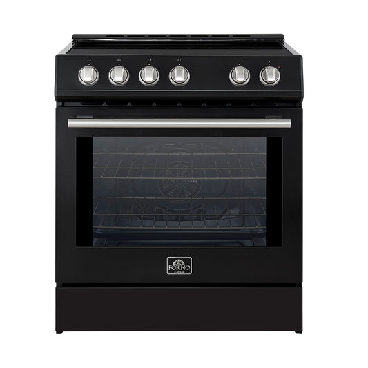 Forno Leonardo Espresso 30-Inch Slide-In Black Induction Range, Convection Oven, 5 Cooking Zones, Touch Control Panel - Forno Appliances