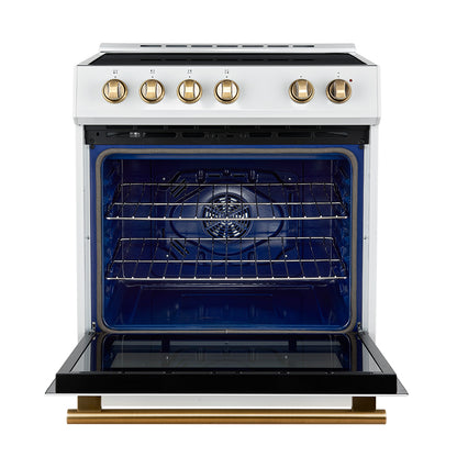 Forno Leonardo Espresso 30-Inch Slide-In White Induction Range, Convection Oven, 5 Cooking Zones, Touch Control Panel - Forno Appliances