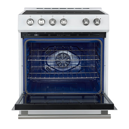 Forno Leonardo Espresso 30-Inch Slide-In White Induction Range, Convection Oven, 5 Cooking Zones, Touch Control Panel - Forno Appliances