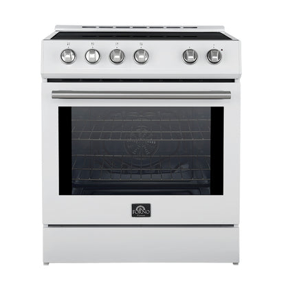Forno Leonardo Espresso 30-Inch Slide-In White Induction Range, Convection Oven, 5 Cooking Zones, Touch Control Panel - Forno Appliances