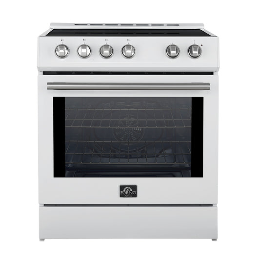 Forno Leonardo Espresso 30-Inch Slide-In White Induction Range, Convection Oven, 5 Cooking Zones, Touch Control Panel - Forno Appliances